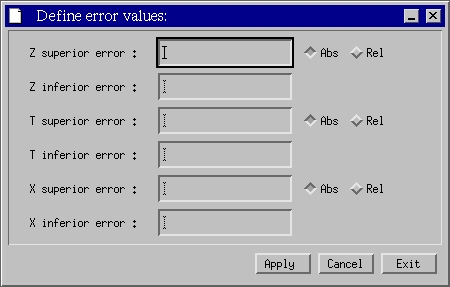 Define error values menu