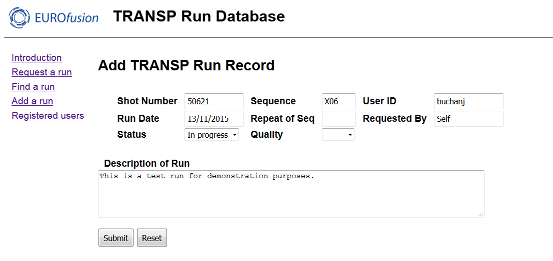 Adding a run to the TRANSP Database
