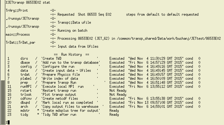 Executing JETtransp Stat Command