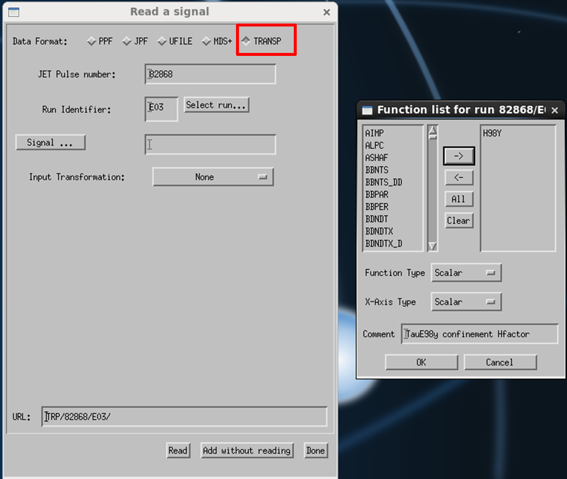 JETdsp TRANSP window