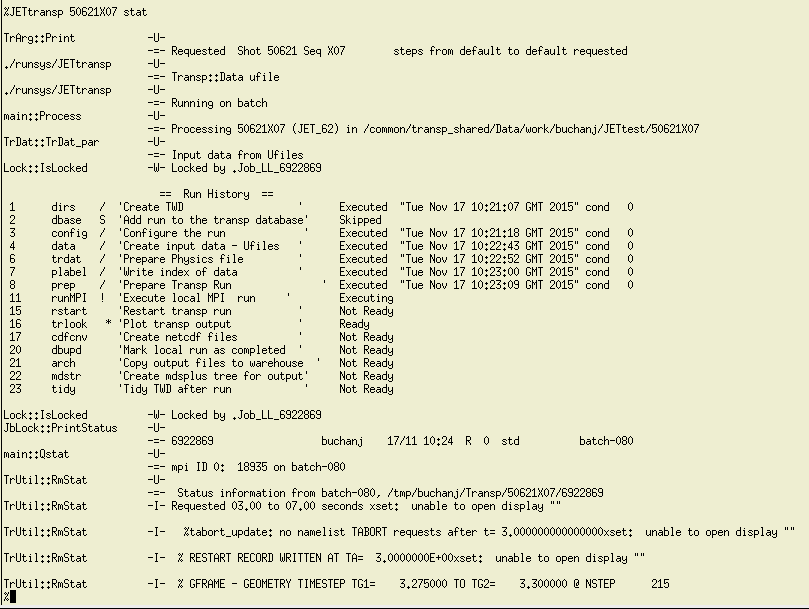 Checking the status of a TRANSP run